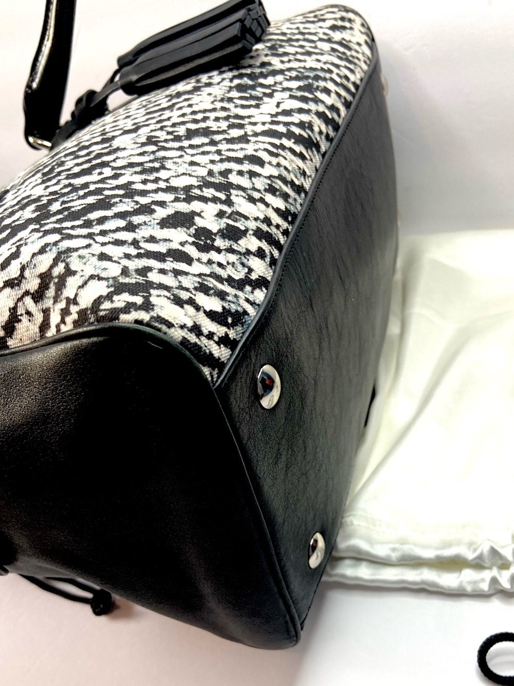Coach 2013 Black & White Patterned Satchel with Leather Trim - Picture 6 of 12
